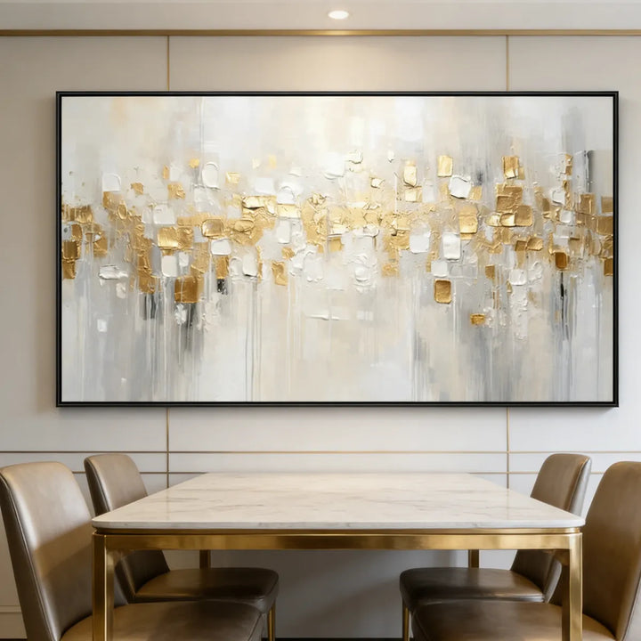 White and Gold Textured Abstract Painting TA