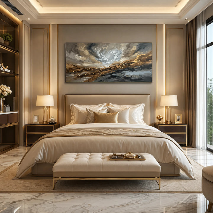 Hand-Painted Panoramic Abstract Oil Painting Gold Leaf Wall Art HP