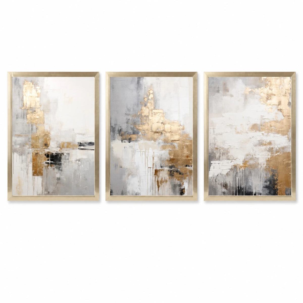 Abstract Beige and Gold Wall Art Triptych – TP#1417