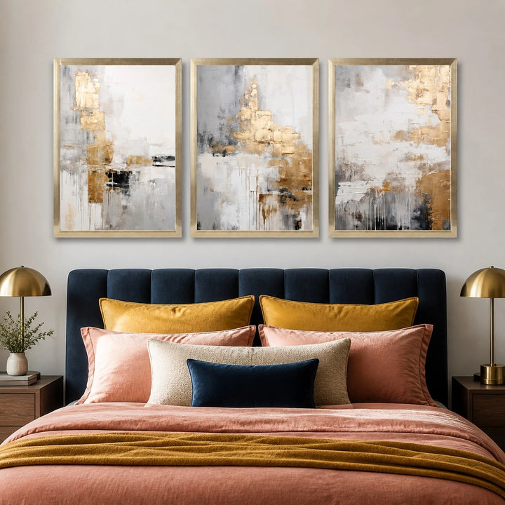 Abstract Beige and Gold Wall Art Triptych – TP