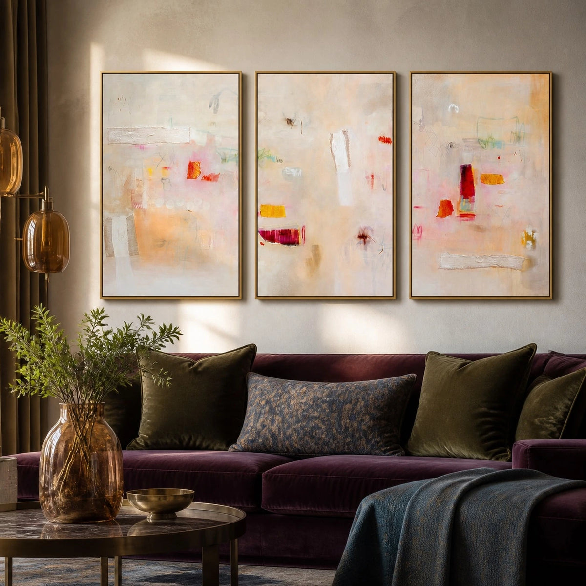 Abstract Beige Neutral Triptych Wall Art – TP#1402