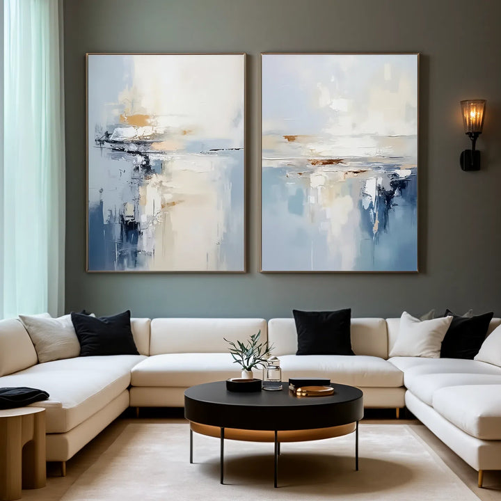 Misty Reflection – Abstract Diptych Hand-Painted Oil Painting