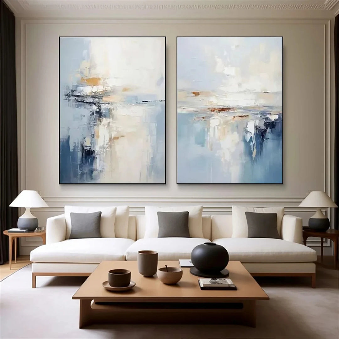 Misty Reflection – Abstract Diptych Hand-Painted Oil Painting
