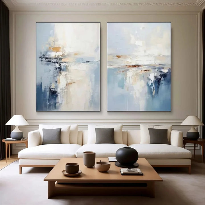 Misty Reflection – Abstract Diptych Hand-Painted Oil Painting