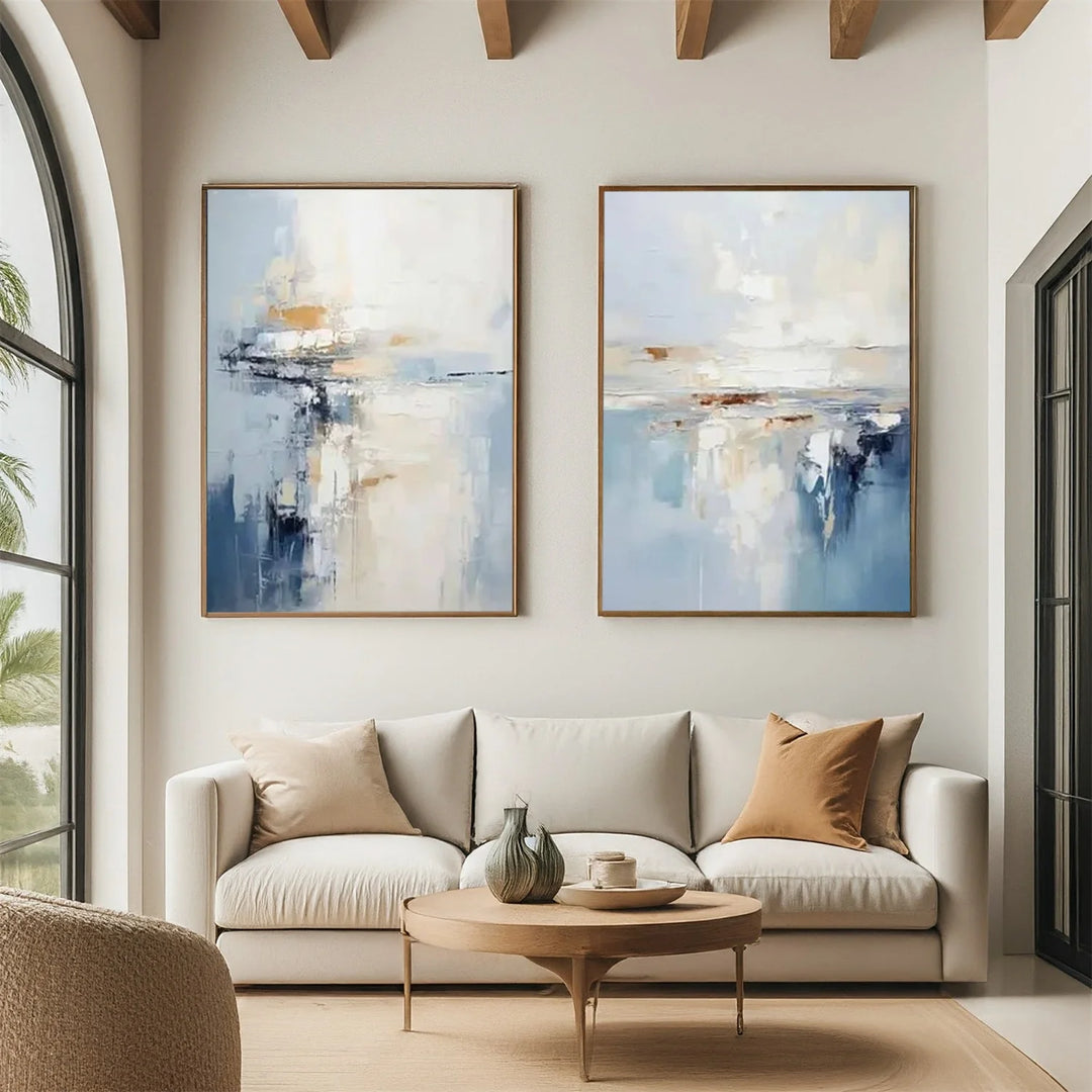 Misty Reflection – Abstract Diptych Hand-Painted Oil Painting