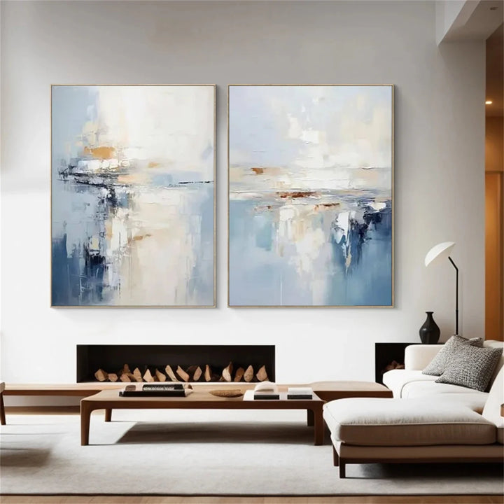 Misty Reflection – Abstract Diptych Hand-Painted Oil Painting