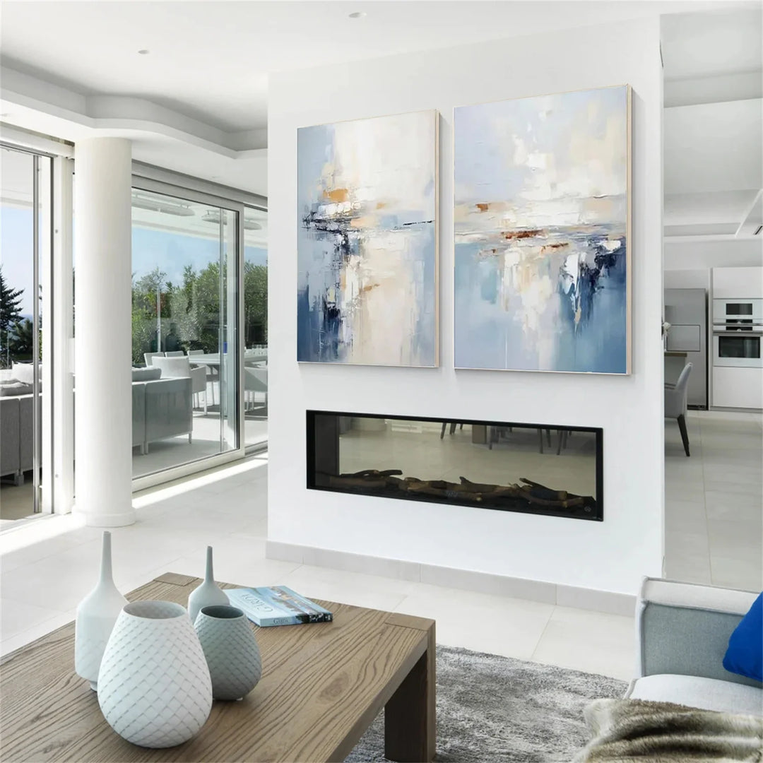 Misty Reflection – Abstract Diptych Hand-Painted Oil Painting