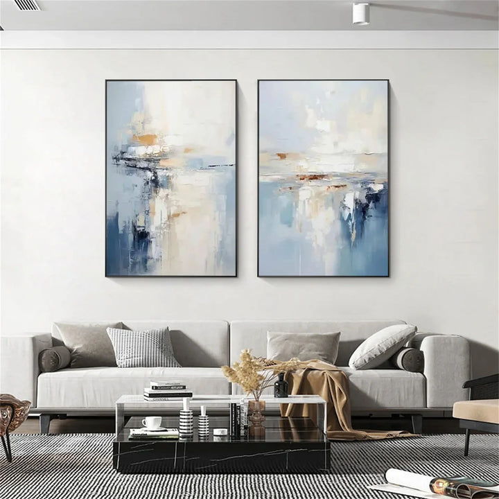 Misty Reflection – Abstract Diptych Hand-Painted Oil Painting