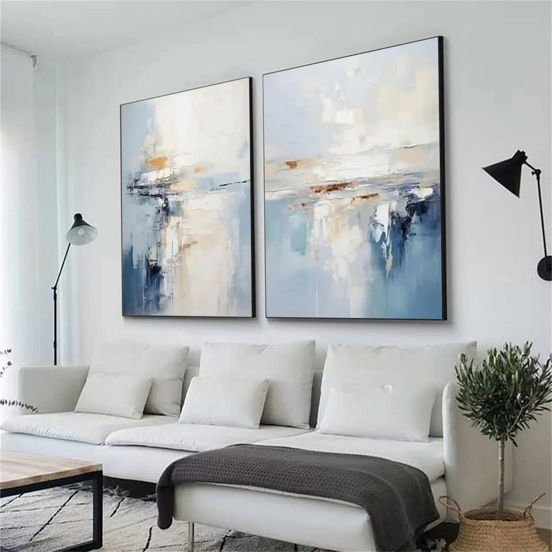 Misty Reflection – Abstract Diptych Hand-Painted Oil Painting