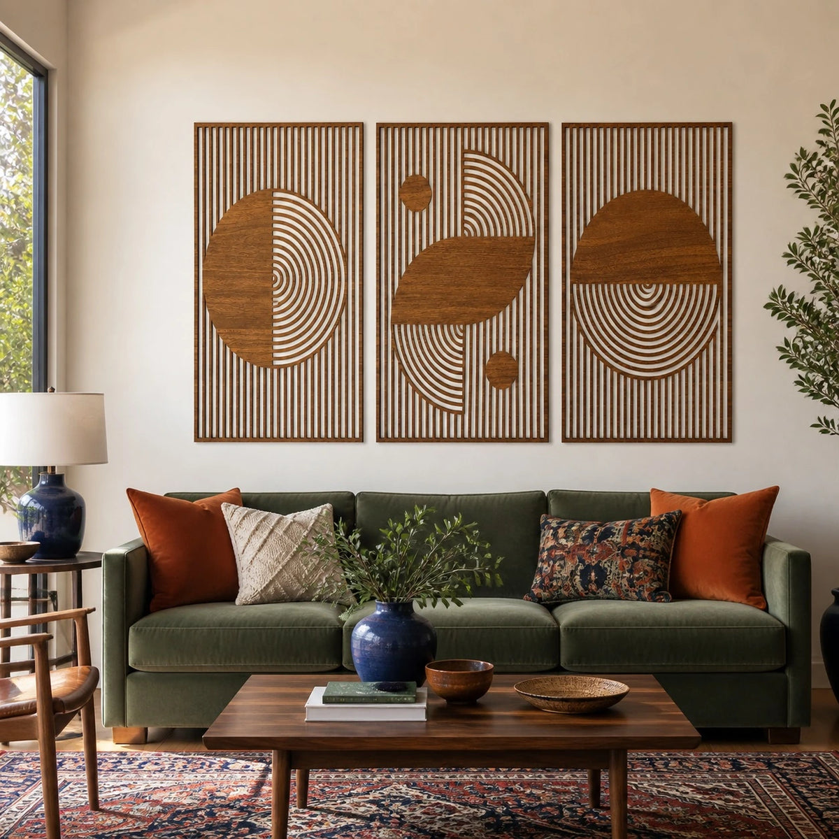 Bauhaus Geometric Mid-Century Wall Art Triptych – TP#1410