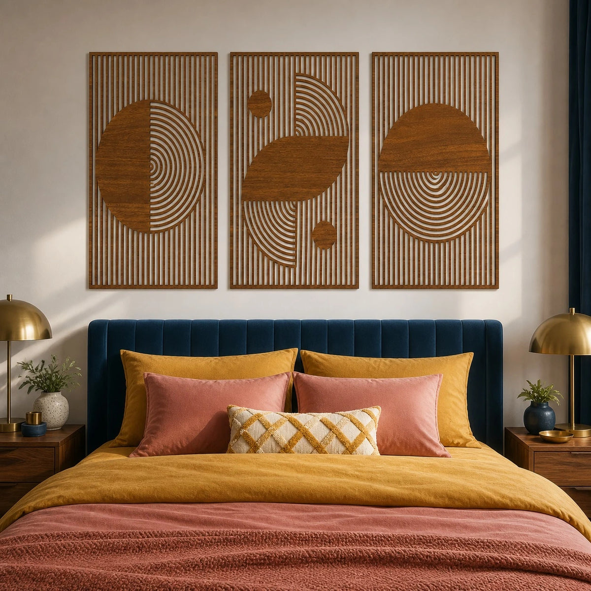 Bauhaus Geometric Mid-Century Wall Art Triptych – TP#1410