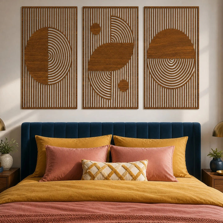 Bauhaus Geometric Mid-Century Wall Art Triptych – TP
