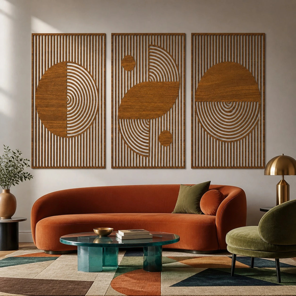 Bauhaus Geometric Mid-Century Wall Art Triptych – TP#1410