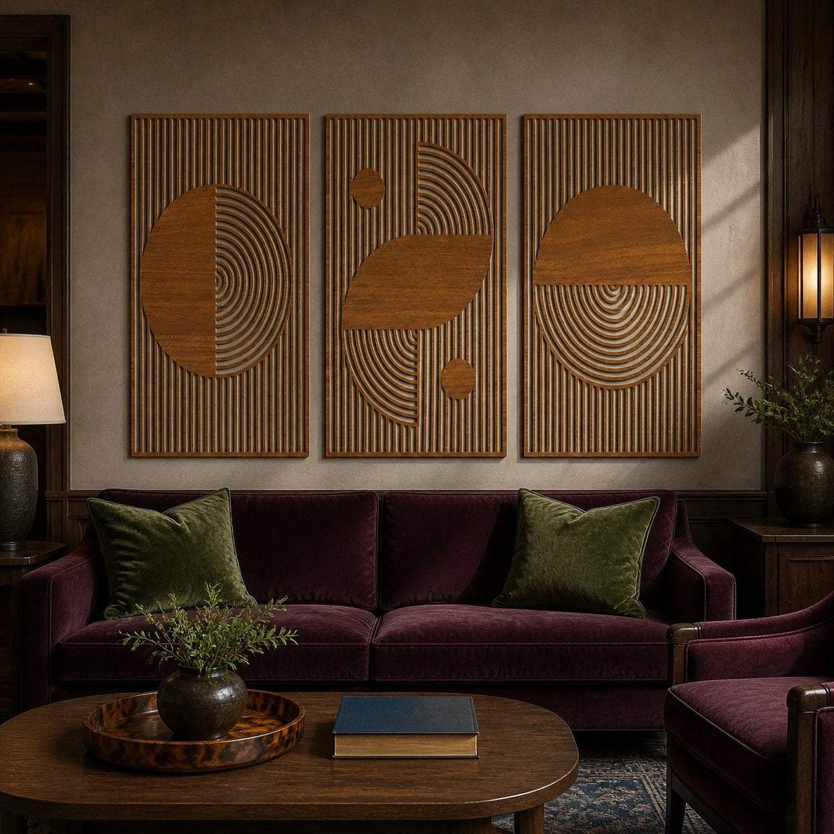 Bauhaus Geometric Mid-Century Wall Art Triptych – TP#1410