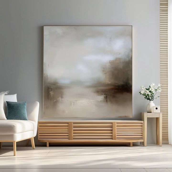 Ethereal Seclusion – Neutral Abstract Hand-Painted Oil Painting