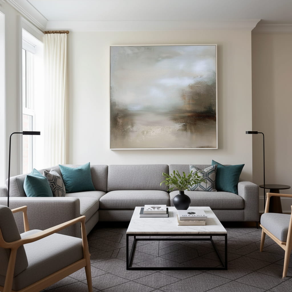 Ethereal Seclusion – Neutral Abstract Hand-Painted Oil Painting