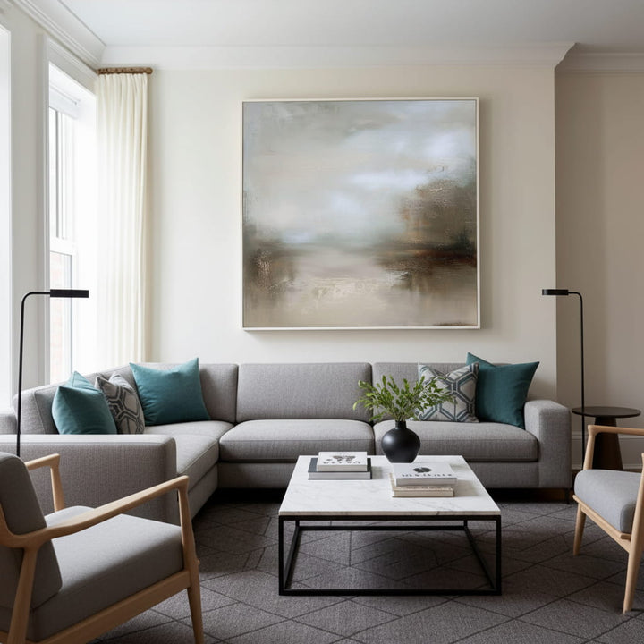 Ethereal Seclusion – Neutral Abstract Hand-Painted Oil Painting