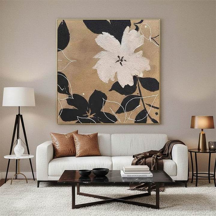 Sepia Magnolia – Abstract Floral Hand-Painted Oil Painting