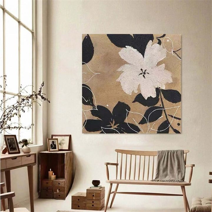 Sepia Magnolia – Abstract Floral Hand-Painted Oil Painting