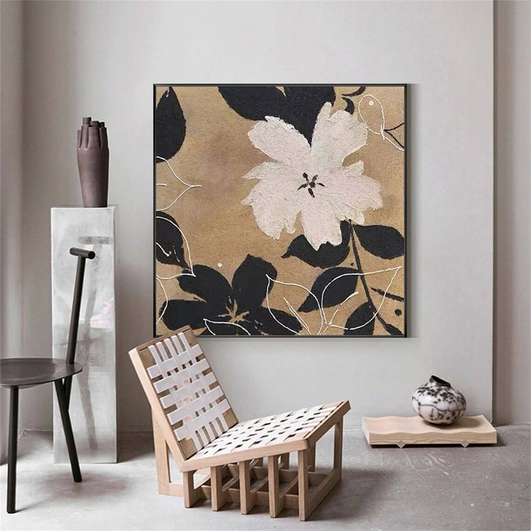 Sepia Magnolia – Abstract Floral Hand-Painted Oil Painting