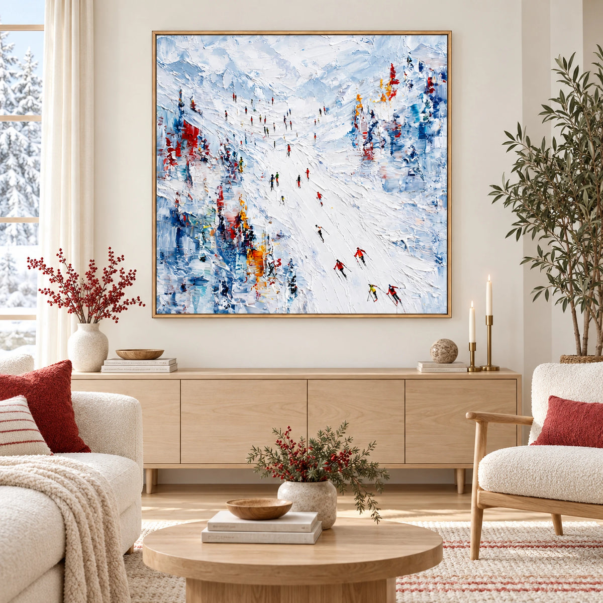 Abstract Ski Crowd Oil Painting – SK#0930