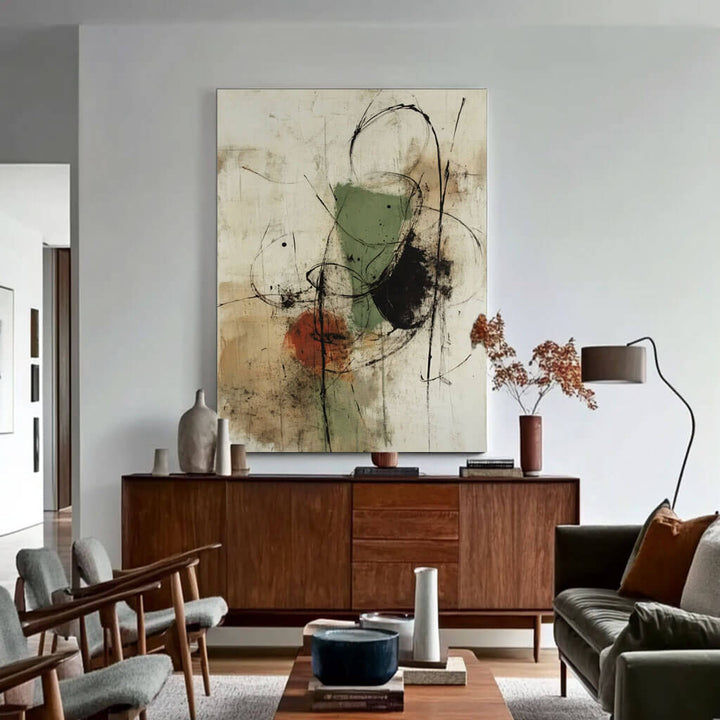 Veridian Trace – Gestural Hand-Painted Oil Painting