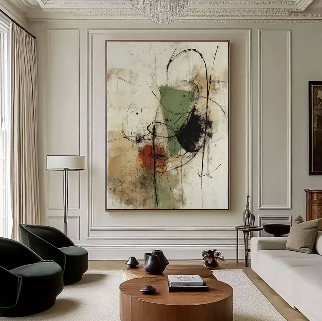 Veridian Trace – Gestural Hand-Painted Oil Painting