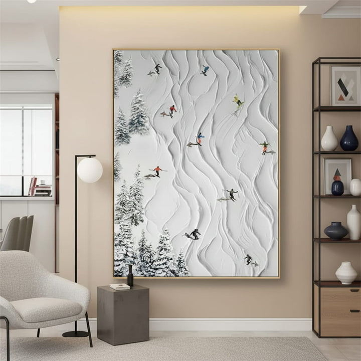 Alpine Ballet – Textured Ski Hand-Painted Oil Painting