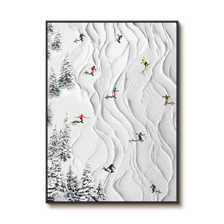 Alpine Ballet – Textured Ski Hand-Painted Oil Painting
