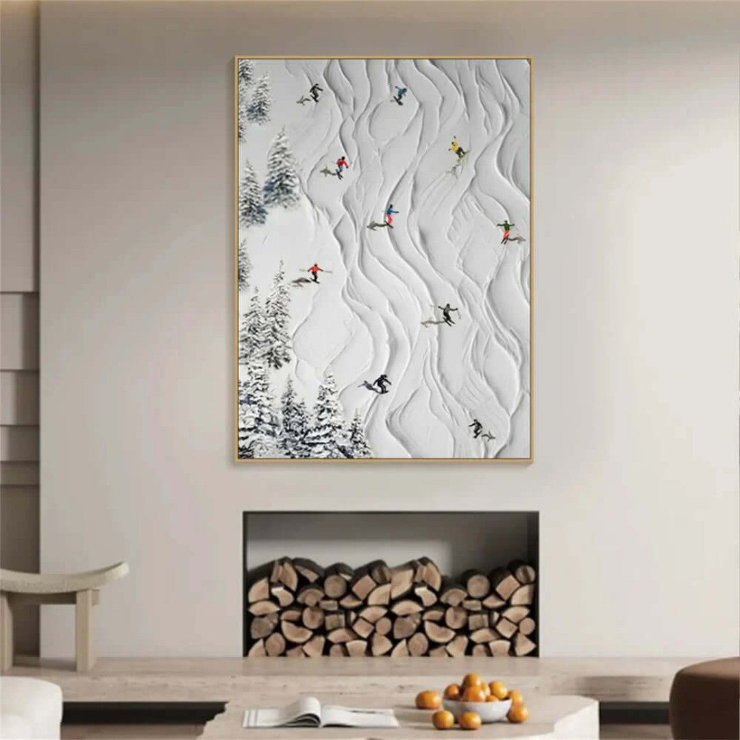 Alpine Ballet – Textured Ski Hand-Painted Oil Painting