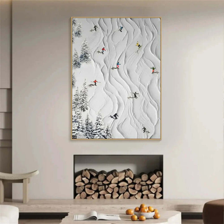 Alpine Ballet – Textured Ski Hand-Painted Oil Painting