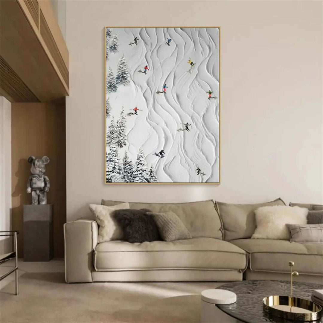 Alpine Ballet – Textured Ski Hand-Painted Oil Painting