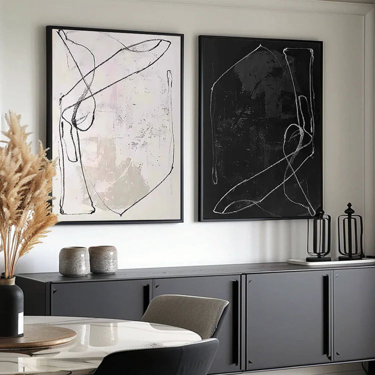 Black &amp; White Minimal Line Diptych  TA