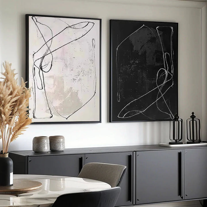 Black &amp; White Minimal Line Diptych  TA