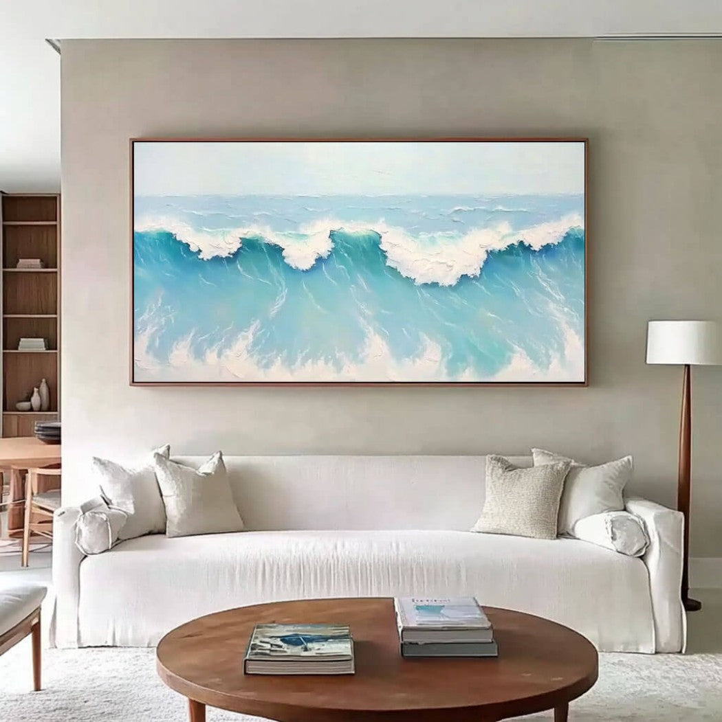 Aqua Veil – Textured Wave Hand-Painted Oil Painting
