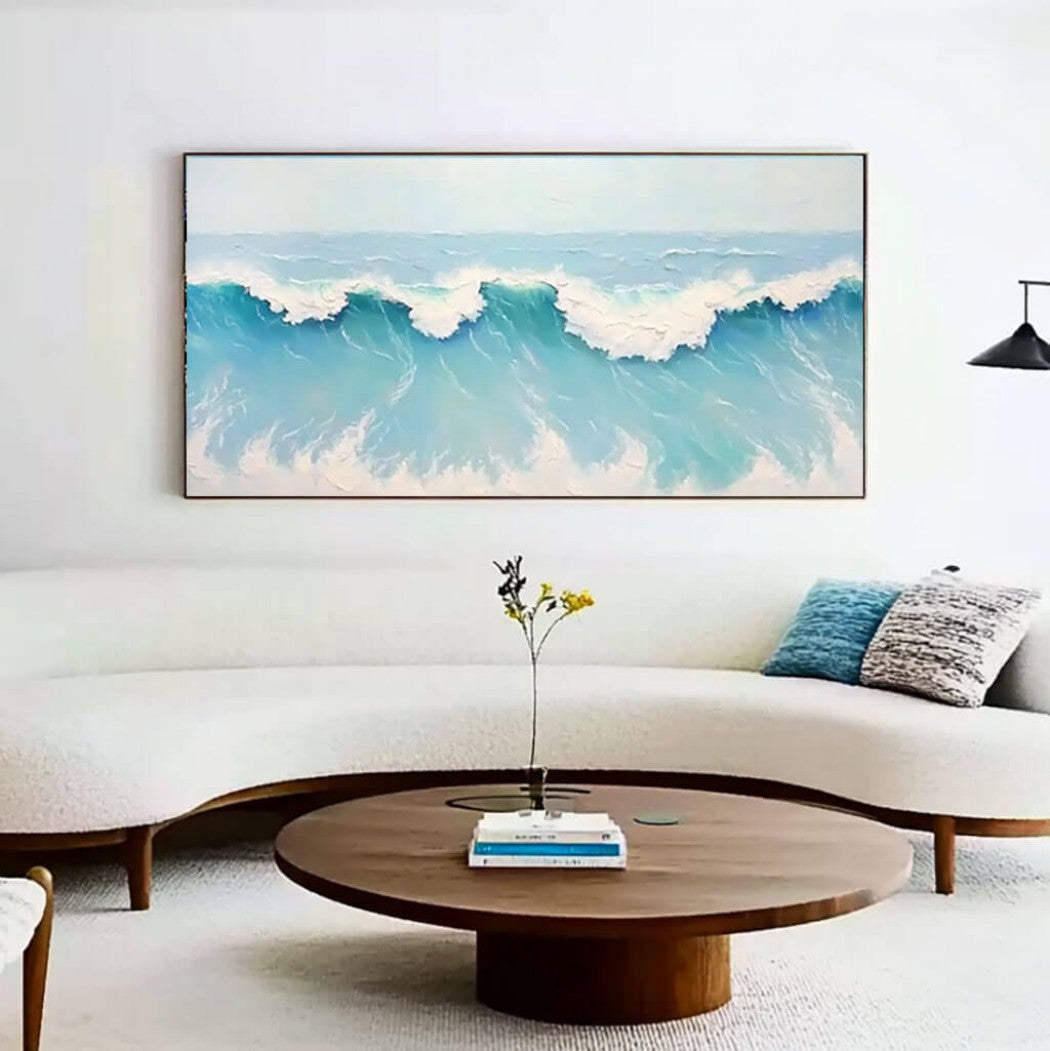 Aqua Veil – Textured Wave Hand-Painted Oil Painting