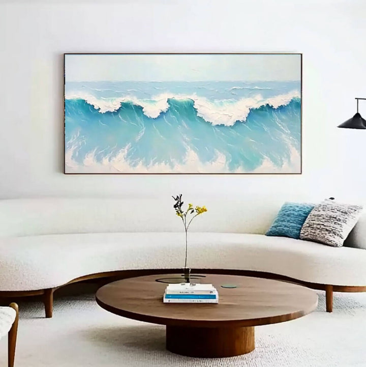 Aqua Veil – Textured Wave Hand-Painted Oil Painting