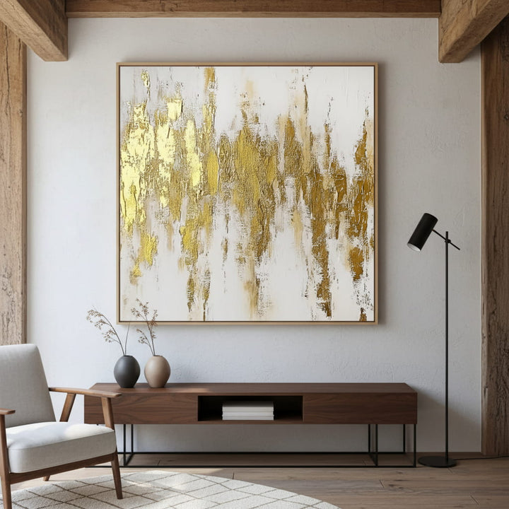 Auric Cascade – Gold Leaf Hand-Painted Oil Painting