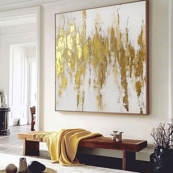 Auric Cascade – Gold Leaf Hand-Painted Oil Painting