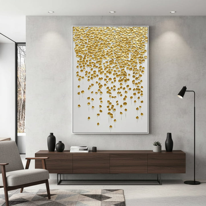 Auric Cascade – Gold Textured Hand-Painted Oil Painting