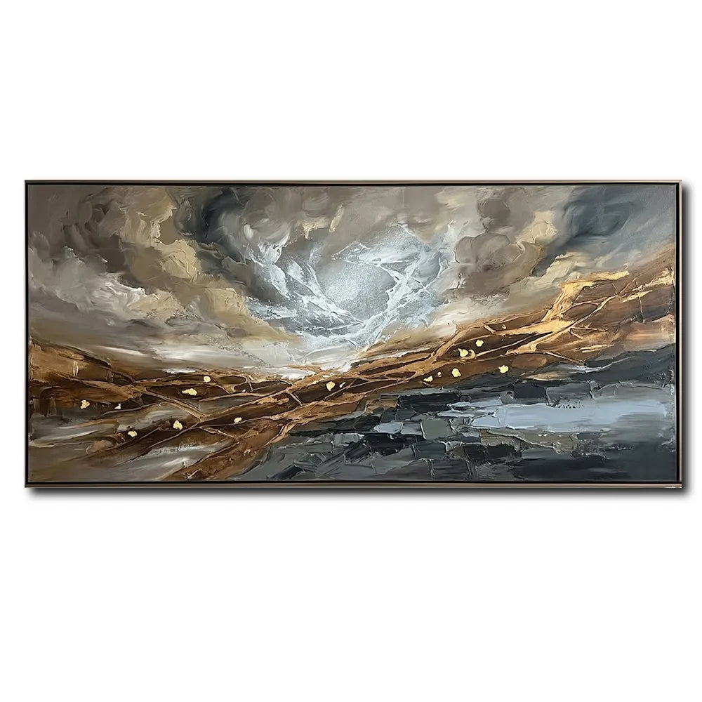 Hand-Painted Panoramic Abstract Oil Painting Gold Leaf Wall Art HP