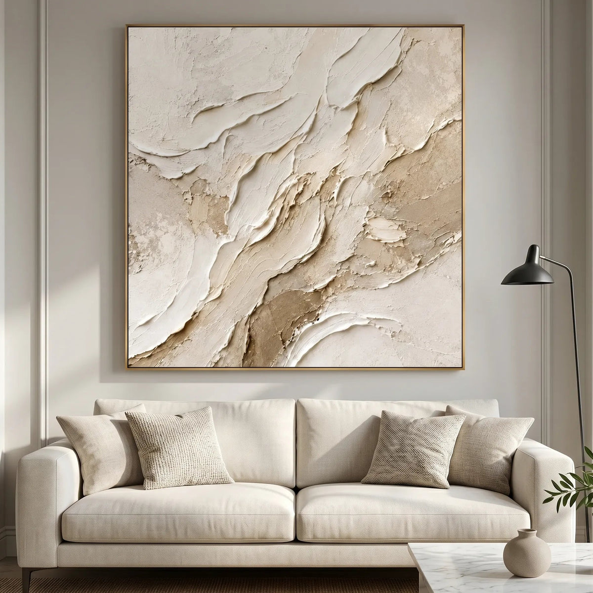 Neutral Textured Oil Painting Canvas Wall Art AA#0603 — Existing room preview room preview