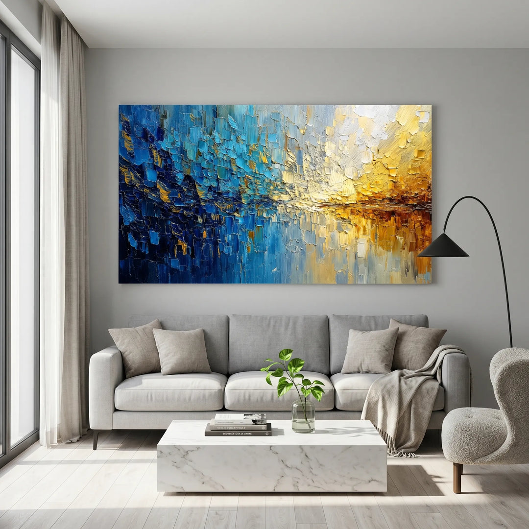 Blue Gold Abstract Landscape Original Oil Painting AA