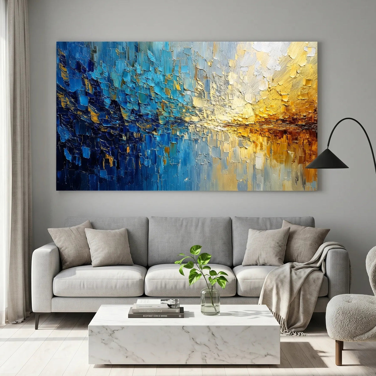 Blue Gold Abstract Landscape Original Oil Painting AA#0608 — Existing room preview room preview