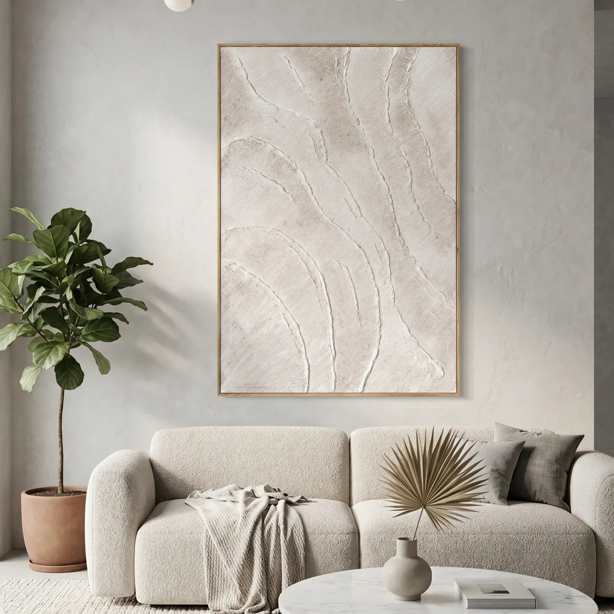 White Textured Abstract Original Oil Painting on Canvas AA#0607 — Existing room preview room preview