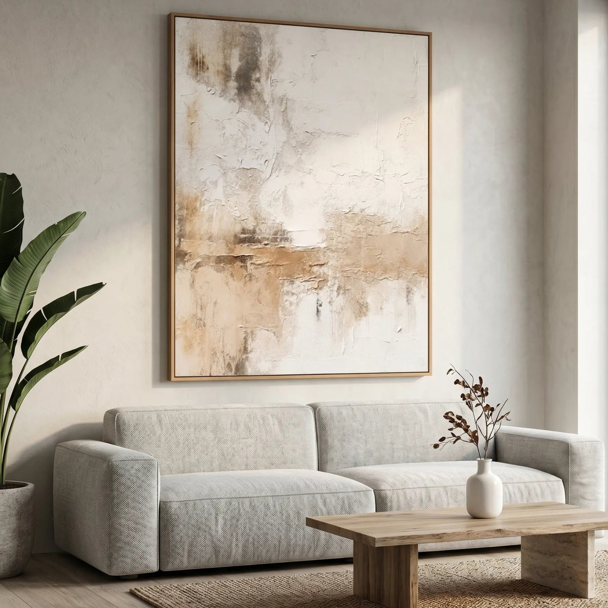 Neutral Abstract Oil Painting Canvas Wall Art AA#0605 — Existing room preview room preview