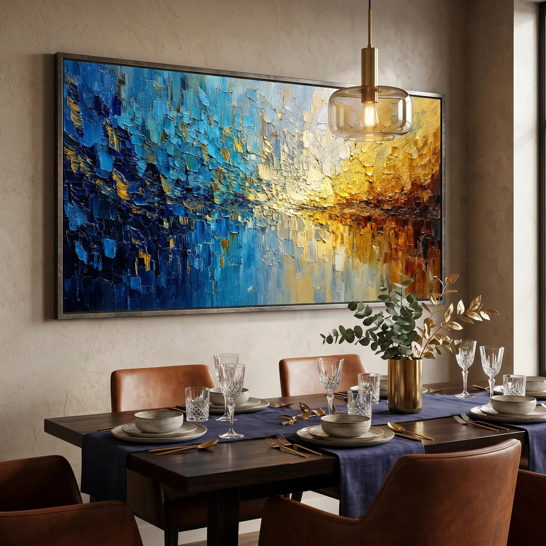 Blue Gold Abstract Landscape Original Oil Painting AA