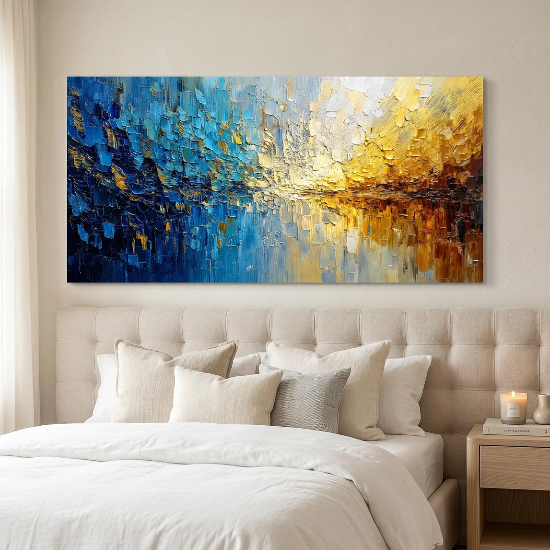 Blue Gold Abstract Landscape Original Oil Painting AA