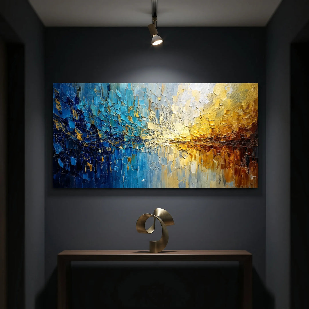 Blue Gold Abstract Landscape Original Oil Painting AA