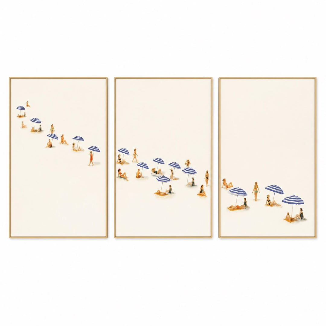 Minimalist Beach Figures Neutral Wall Art Triptych – TP